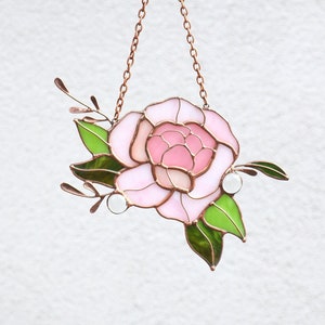 Peony Flower Stained Glass Suncatcher Spring Gift House Home Decor Window Hangings Glass wall art Mothers Day gift
