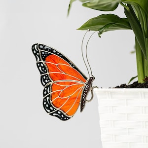 Stained Glass Butterfly Monarch Suncatcher pot decoration gift for women Light catcher Sun Room Decor Village style Father's Day Gift