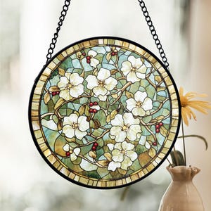Hawthorn Flower Stained Glass Suncatcher, Birth Month Floral Window Art, Botanical Home Decor, Nature-Inspired Gift, Birthday Accent