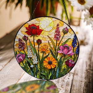 Wildflower Stained Glass Suncatcher Window Hanging Gift for Nature Lovers