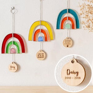 Personalized Rainbow Bridge Stained Glass Sun catcher. Rainbow Heart Paw Print Memorial Sun catcher. Hand Painted Pet Remembrance Gift F32