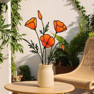 Stained Glass Poppy Flowers – Handmade Everlasting Floral Bouquet – California Nature-Inspired Home Decor – Unique Gift for Her or Mom