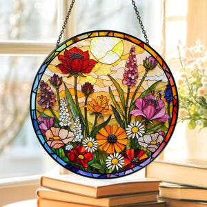 Wildflower Stained Glass Suncatcher, Wildflower Window Hanging Decor, Gift for Mom, Florist Gift, Gift for Flower Lover, Art Nature Gift