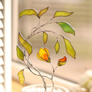 Plant Stained glass, Suncatcher, Home Decor, Nature vibe glass art, Nature Inspired, Window stained glass art, Sun catcher, Boho home decor
