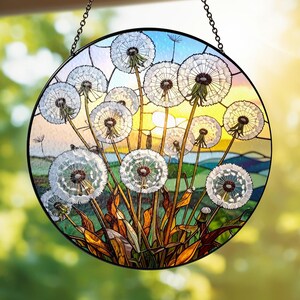 Dandelion Stained Glass Suncatcher, Dandelion Flower Window Hanging, Mother's Day Gift, Boho Botanical Gifts, Housewarming Gift