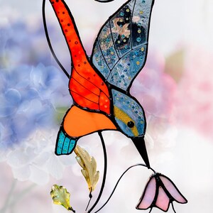 Kingfisher stained glass suncatcher , window hanging Fathers Day gifts Custom Gift for Dad Christmas Gift Idea Bird Lover Home Decor