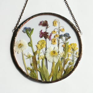 Pressed Flower Frame Framed Stained Glass Dried Flower Hanging Decor Botanical Art Hangings Suncatcher Pressed Flower Art